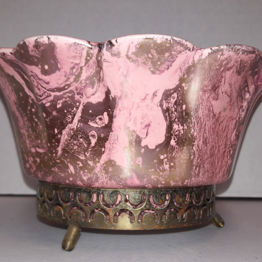 1957 Lane & Co Atomic Pink Bowl and Stand Vintage